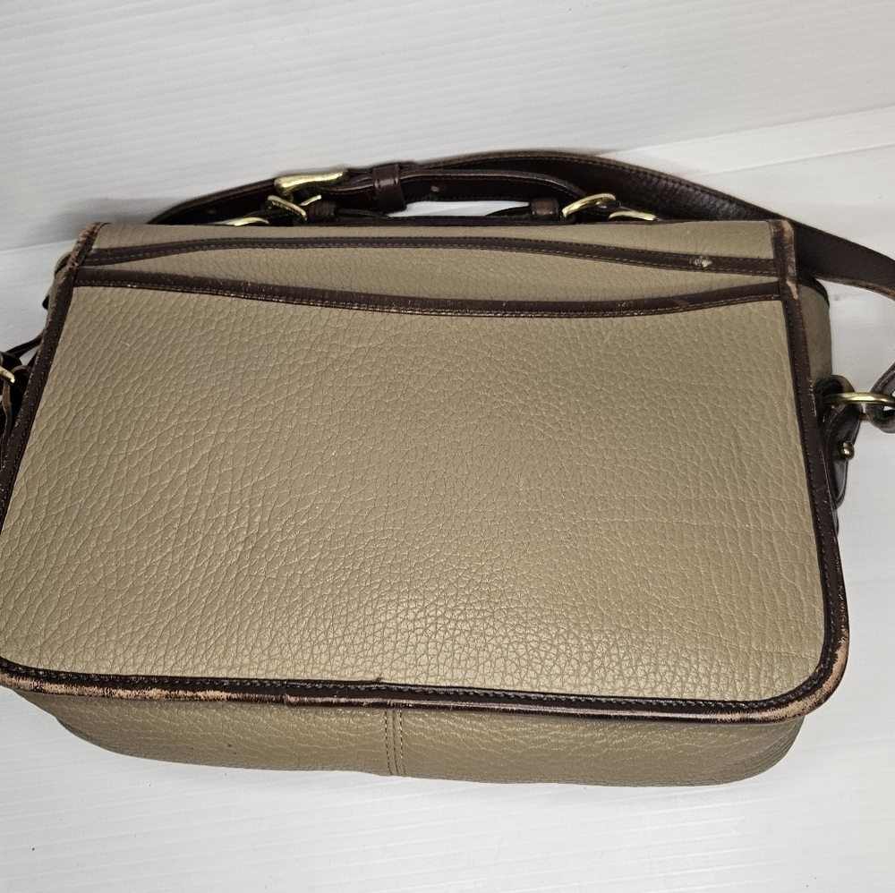 Vintage Dooney & Bourke Carrier Leather Satchel Taupe & Burnt Cedar Shoulder Bag - Picture 7 of 10